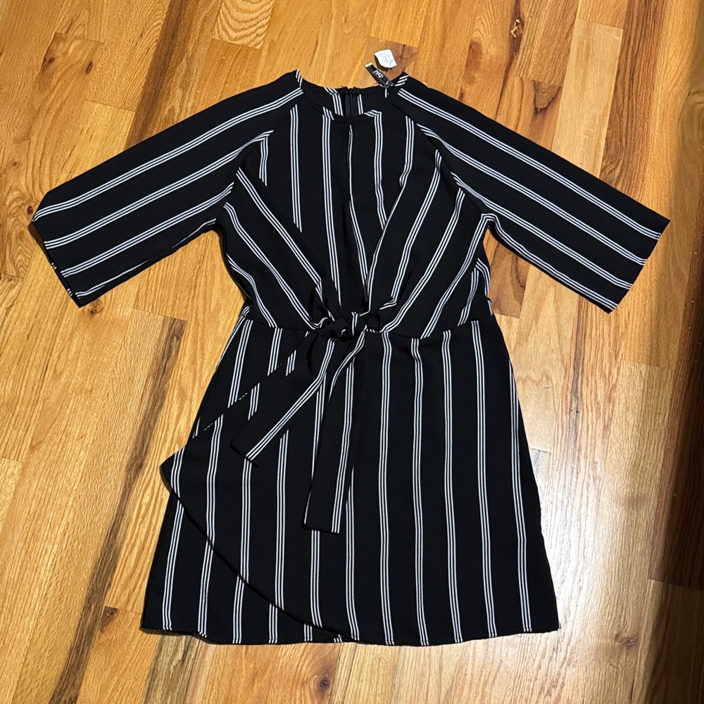 Black Striped 3/4 Sleeve Dress Large  NWT